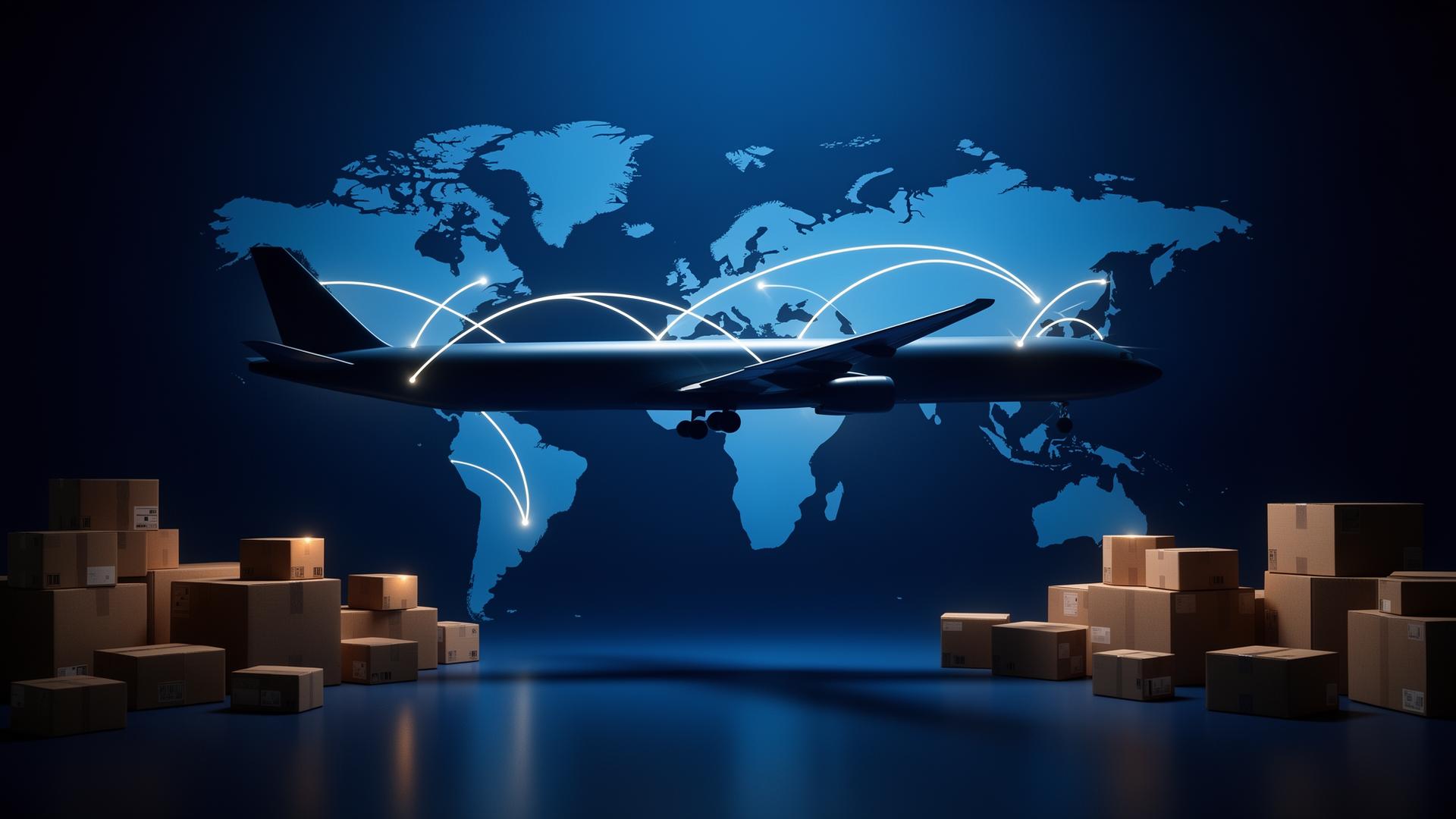 International courier logistics with cargo plane and parcels